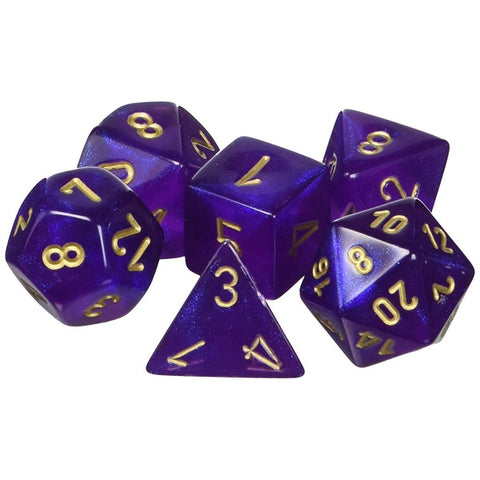 Dice - Chessex Borealis Polyhedral Royal Purple/Gold (7 Dice in Display)