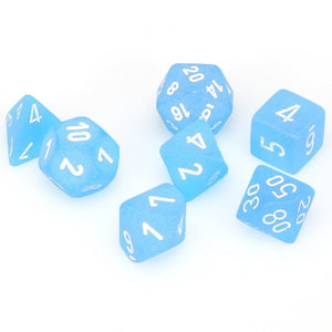 Dice- Chessex Frosted Polyhedral Caribbean Blue/White (7 Dice in Display)