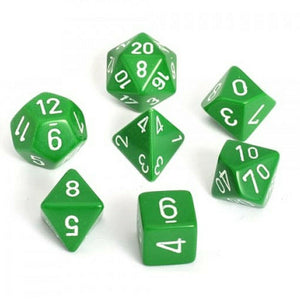 Dice- Chessex Opaque Polyhedral Green/White (7 Dice in Display)