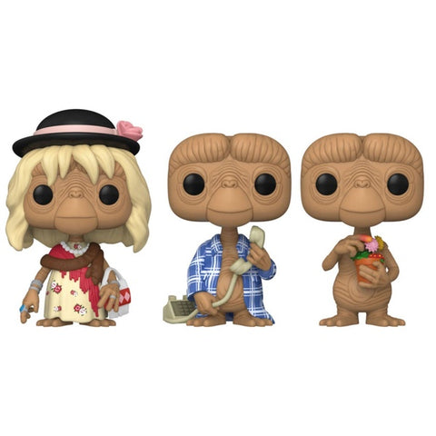 Image of E.T. the Extra-Terrestrial - E.T. in Disguise, in Robe & with Flowers US Exclusive Pop! 3-Pack