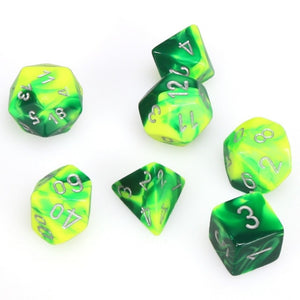 Dice - Chessex Gemini Green Yellow 7 Die Set