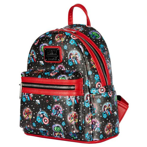 Image of loungefly Marvel Comics - Avengers Floral Tattoo Mini Backpack