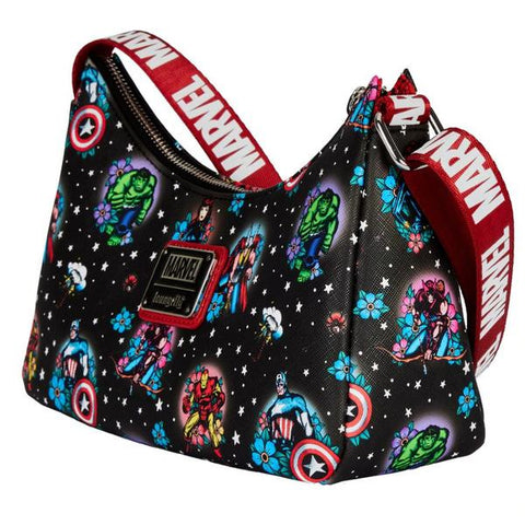 Image of loungefly Marvel Comics - Avengers Floral Tattoo Shoulder Bag