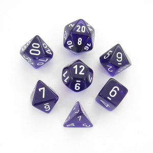 Dice - Chessex Translucent Polyhedral Purple/White 7-Die Set