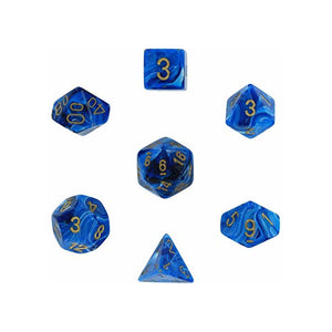 Dice - Chessex Vortex Polyhedral Blue/Gold (7 Dice in Display)